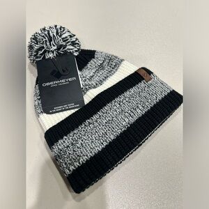 Obermeyer Men's Oakland Pom Beanie Black Grey Hat NWT Foldover Cuff Acrylic